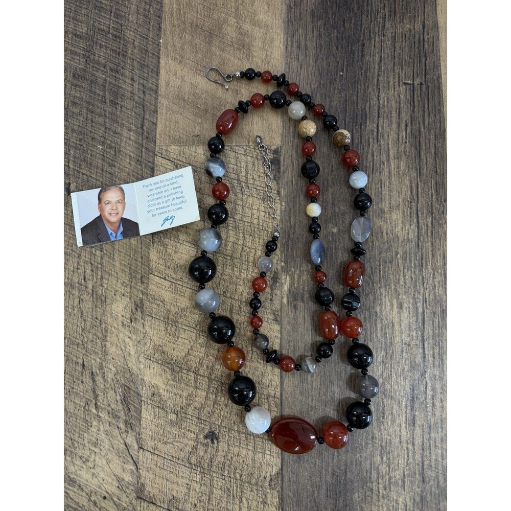 Jay King Desert Rose 925 Sterling Multi Color Agate Stone Beaded Necklace 60”